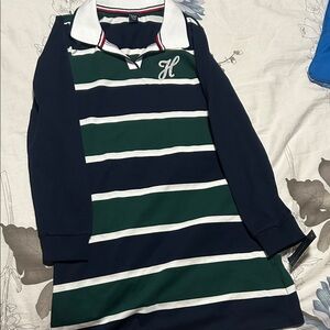 Tommy Hilfiger Navy and Green Striped Kids Dress